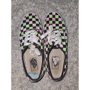 Vans Checkerboard Sneakers‎ Women's 8.5 Pink Green Black Low Top Canvas Shoes